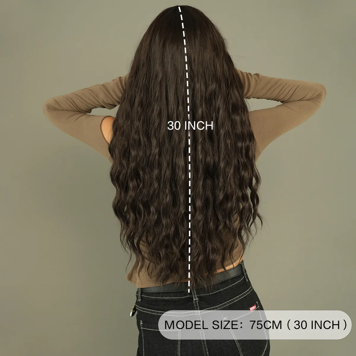 Wigs Full Head Set with Black Long Hair, Body Waves, Long Curly Hair, Mid Split Natural Fiber Mechanism