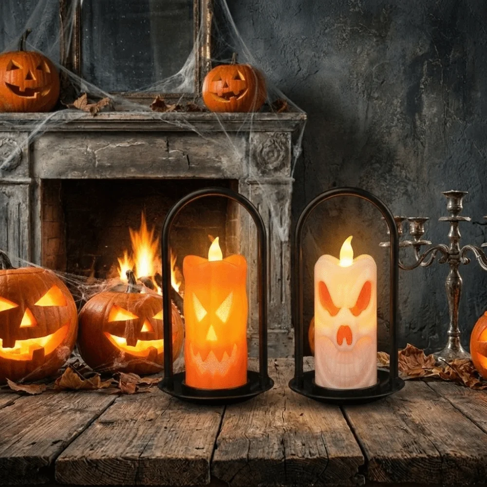 Cartoon Handheld Candle Light Button Batteries Luminous LED Electronic Candle Plastic Halloween Decoration Lighting