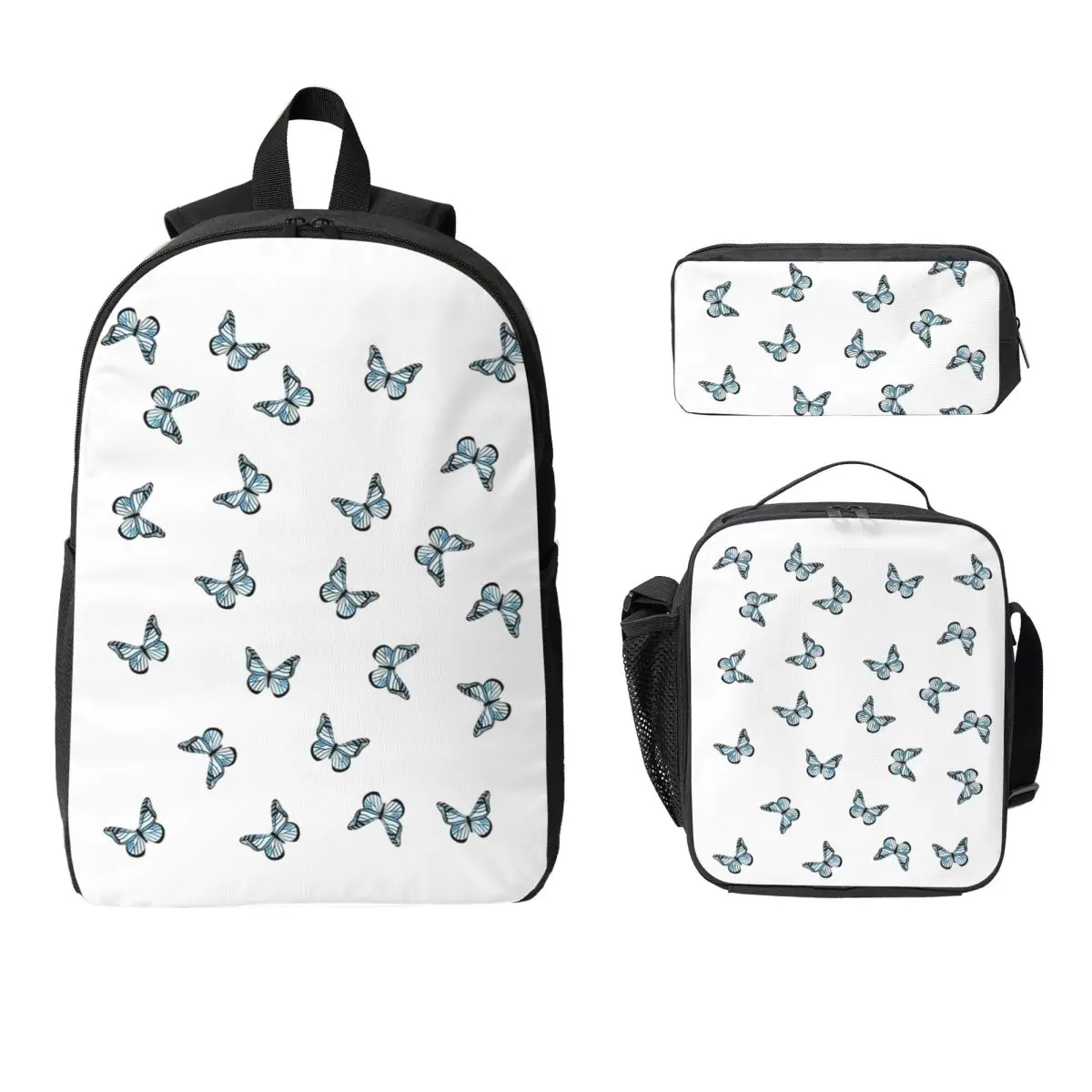 

Blue Pastel Butterflies Backpack Student Boys Girls BookBag School Bag Laptop Shoulder Bags 3ps Insulated Lunch Bag Pencil Case