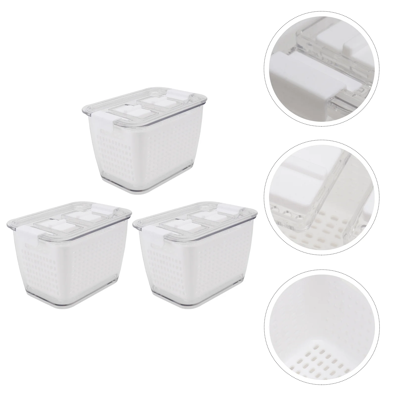 

3pcs Fresh Food Storage Boxes With Drainage, Compact Fridge Preservation Container For Vegetables Fruits Snacks, Sealing Box