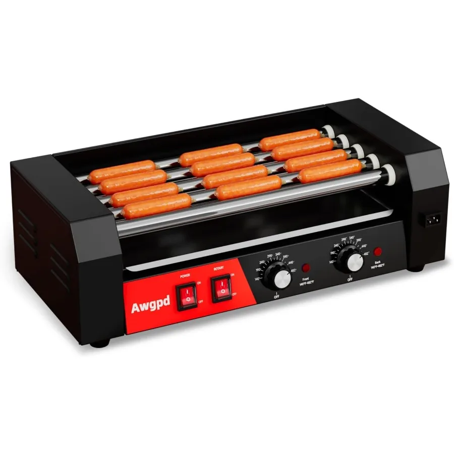 Rullo per hot dog 5 rulli 12 hot dog Capacità 750W Macchina per fornelli per salsicce commerciale in acciaio inossidabile con doppio controllo della temperatura Rem
