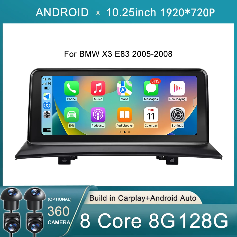 For BMW X3 E83 2005-2008 10.25 Inch Android Auto ID8 Touch Screen Car Radio Multimedia GPS Carplay WiFi Monitors Player