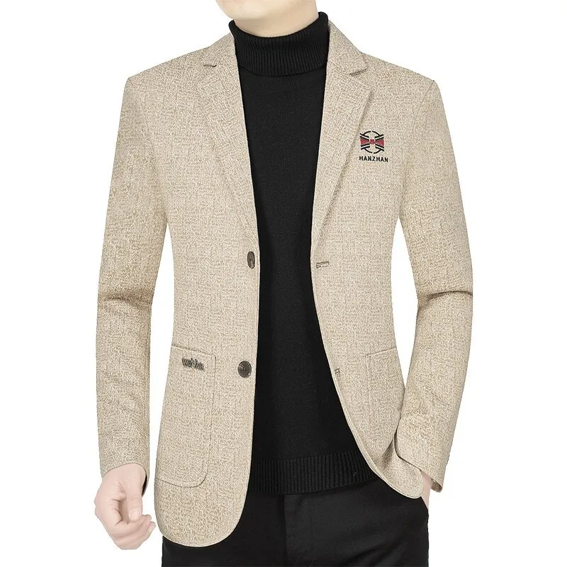 

Мужской повседневный костюм-пиджак для среднего возраста, весна 2025, приталенный, деловой стиль, из полиэфирного волокна, однобортное пальто