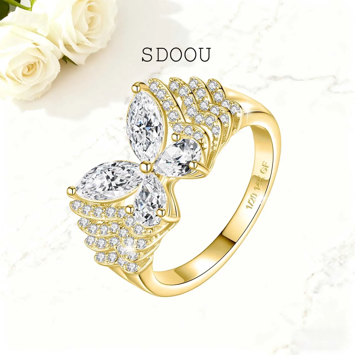 

SDOOU Sparkling 2ct Butterfly Moissanite Ring 14k Gold Filled Angel Wings Design D Color For Women Engagement Fine Jewelry Gifts