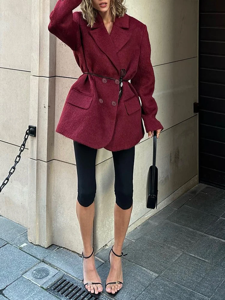 TWOTWINSTYLE Solid Loose Coats For Women Notched Collar Long Sleeve Spliced Single Breasted Casual Jackets Female Winter New