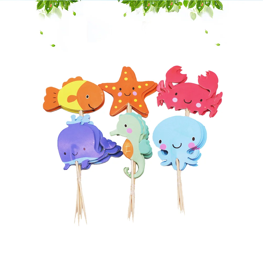 72 Pcs Paper Cup Child Birthday Cake Decorations under The Sea Cupcake Topper Wooden Ocean