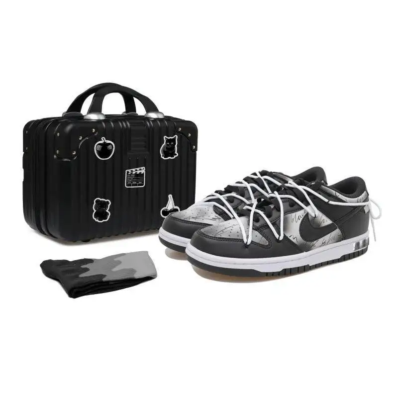 

[Custom Cool black smudged female S-BOX]Nike Dunk Skateboard Shoes Women's Low-Top Black/White