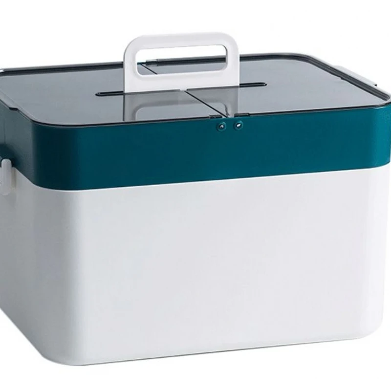 

*Large medicine cabinet Double-layer household plastic partition First aid kit Simple and large-capacity storage