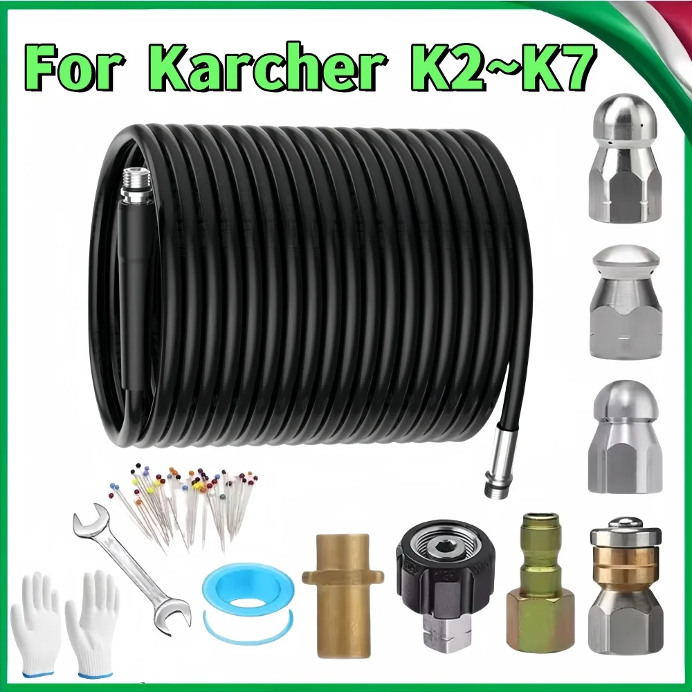 

2~35m Sewer Drain Water Cleaning Hose Sewage Pipe High Pressure Hose Sewer Cleaning Nozzle For Karcher K2K3K4K5K6K7 Car Washer