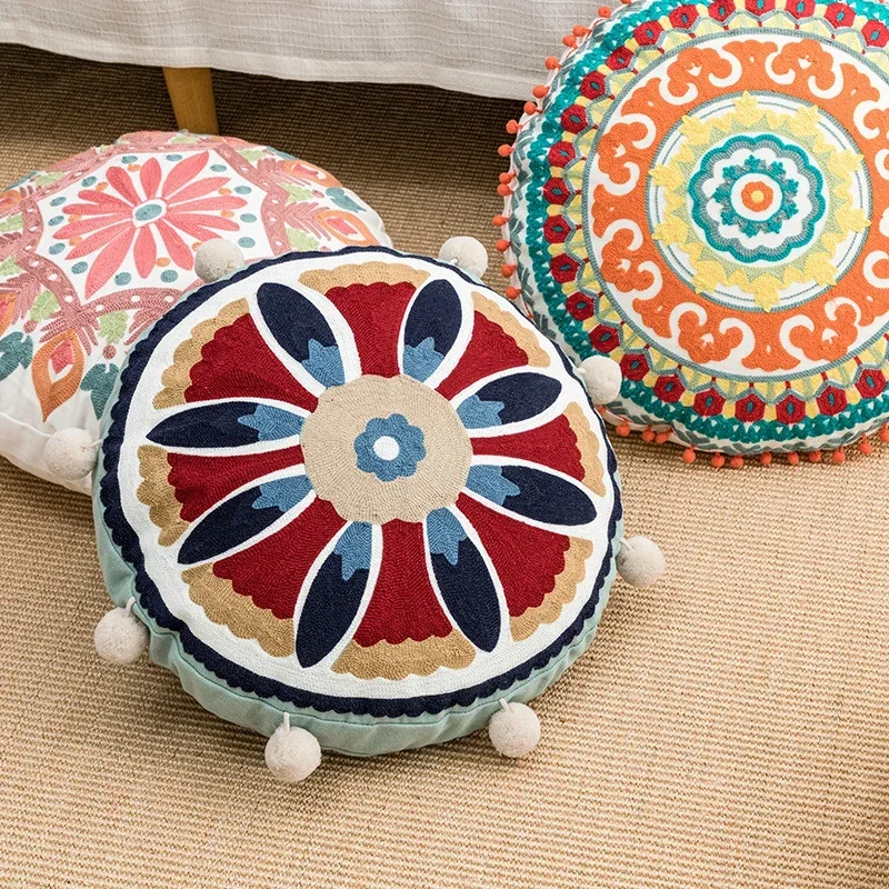 Ethnic Moroccan Style Round Throw Pillow Case Embroider Craft Unstuffed Seat Cushion Bay Window Homestay Decor Ottoman Covers