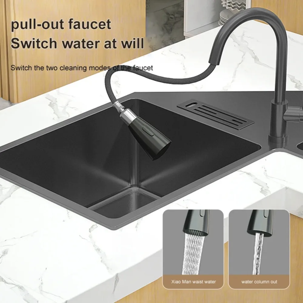 Kitchen Sinks Shape Stainless Steel Kitchen Sink Household Corner Black L-shaped Washibasin Hand Washing Multifunctional Sink