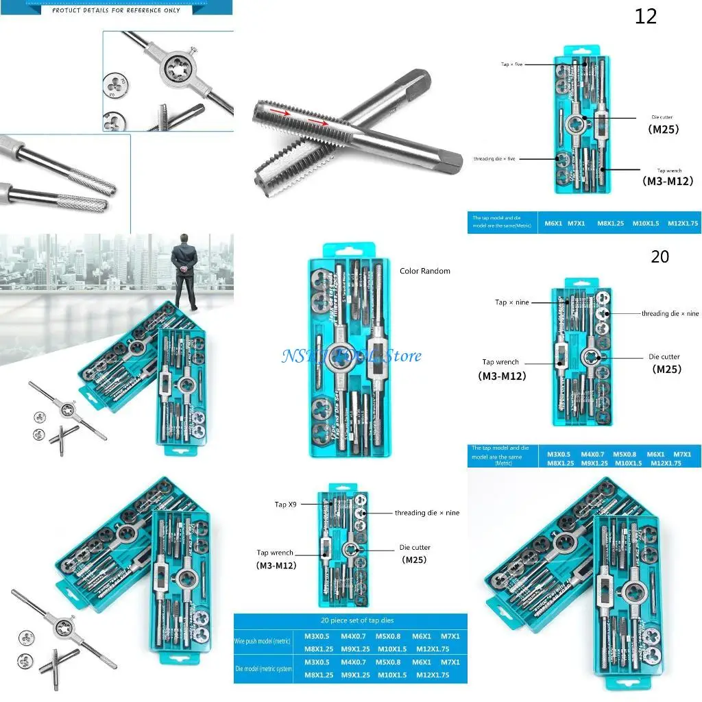 

L8RC 12/20PCS Tap And Die Set Tap Wrench Threading Tools Metric Hand Tapping Tools