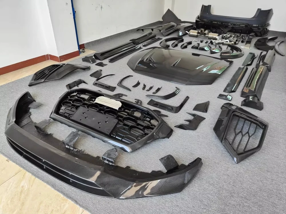 For Q8 Retrofit Upgrade M-type Carbon Fiber Front and Rear Bumpers, Mudguards, Spoiler Wheel Arch Extensions, Hood Body Kit