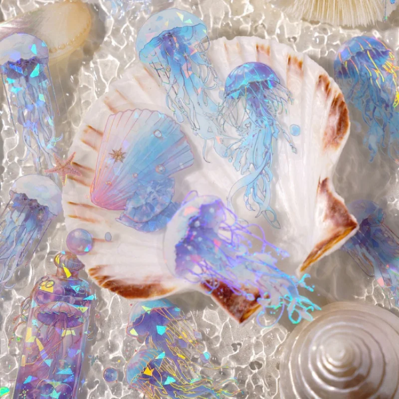 20Pcs Retro Shiny Pink Jellyfish Stickers Colorful Stereoscopic Design Diy Decoration Stationery Stickers