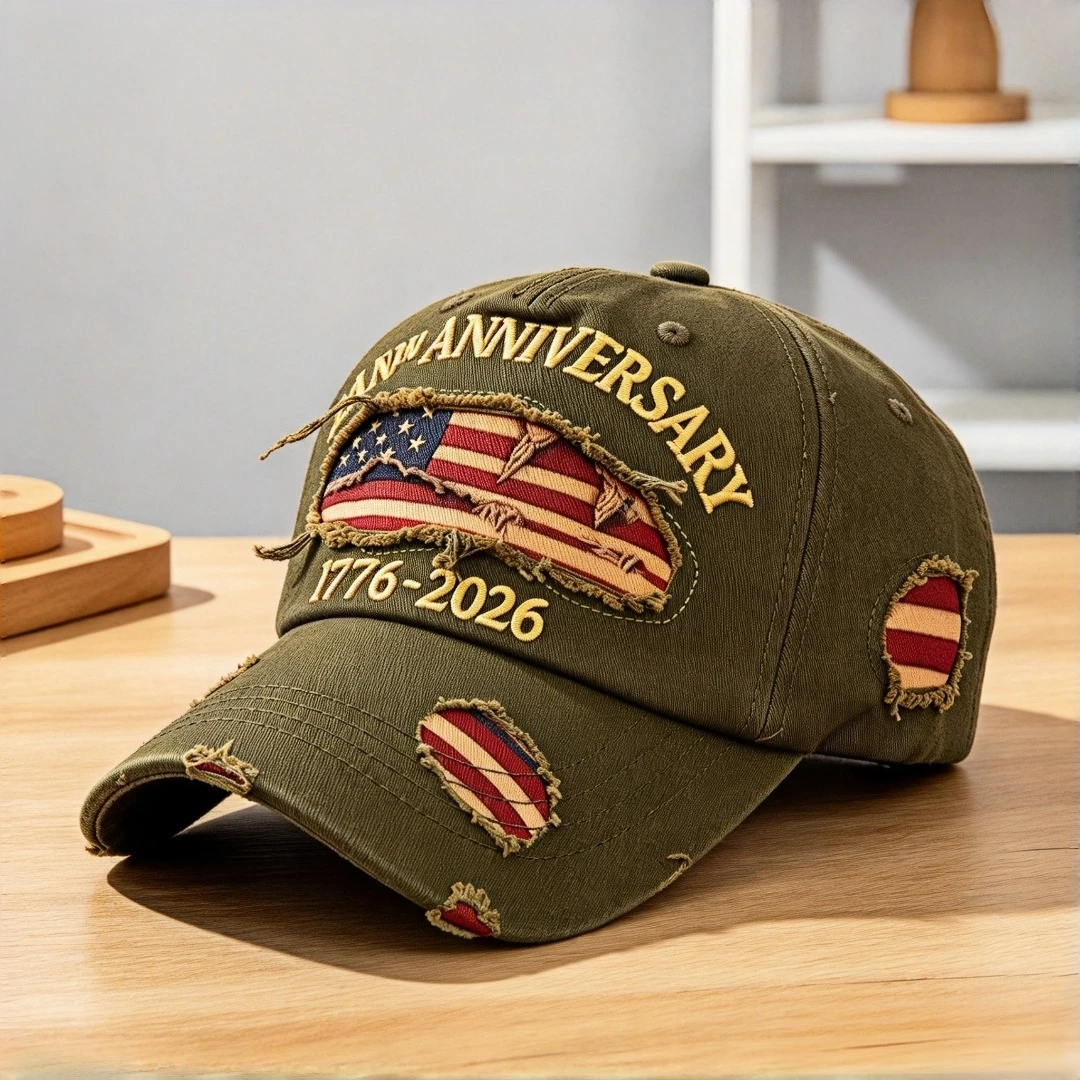 Vintage Distressed US Flag Baseball Cap 250th Anniversary 1776-2026 Embroidered Patriotic Hat Adjustable Curved Brim Dad Cap For