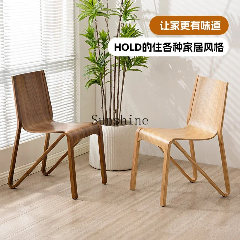 Simple and modern solid wood dining chair home stackable wabi sandy wind design cafe milk tea shop