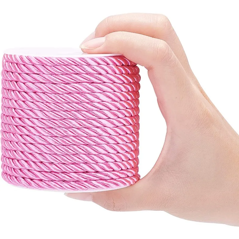 5mm Decorative Rope Graduation Cord Twisted Satin Polyester Twine Cord Pink Thread Shiny Cord Choker Thread for Home Décor