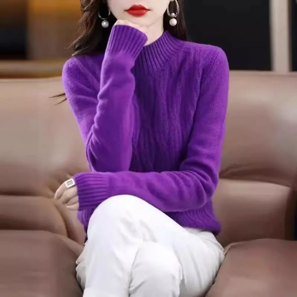 

Женский свитер с высоким воротником, однотонный свободный крой, утолщенный пуловер, модная базовая рубашка на осень-зиму