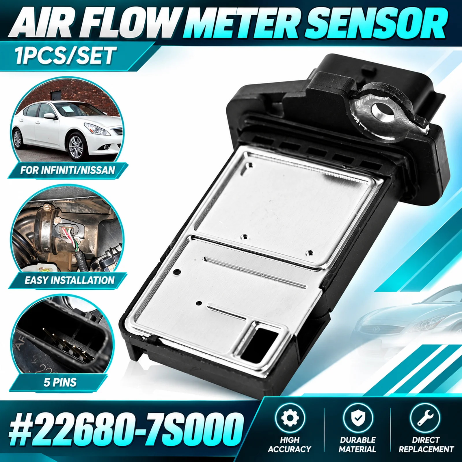 22680-7S000 MAF Mass Air Flow Sensor Meter for Nissan X-TRAIL CUBE NV200 NAVARA MURANO PATHFINDER MAXIMA AFH70M-38 22680-AW400