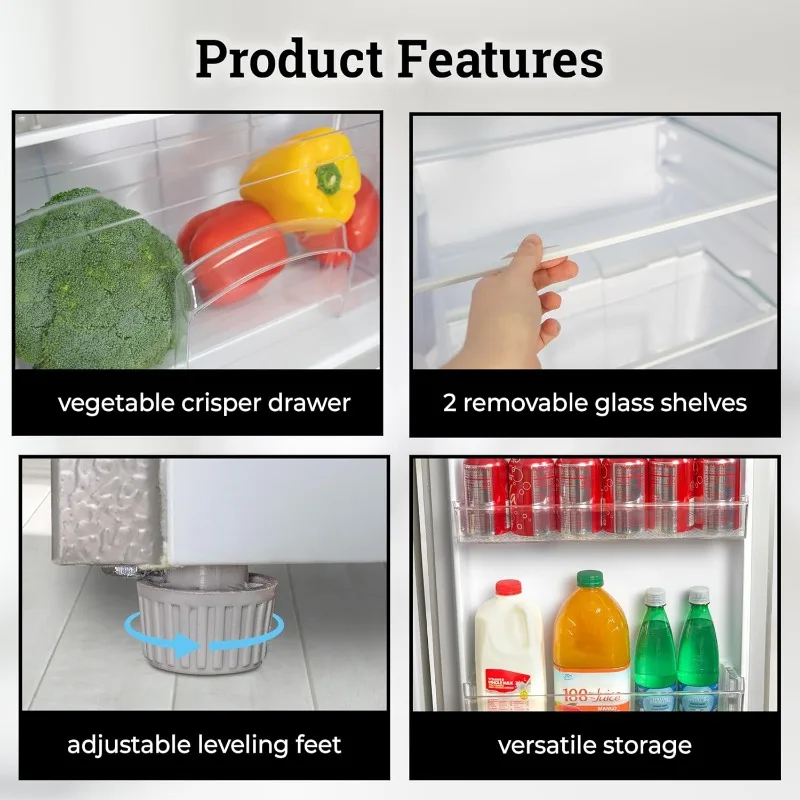 Igloo IRF47DDPL6A Double Door Refrigerator and Freezer, 3 Slide Out Glass Shelves, Suitable for Homes, Apartments