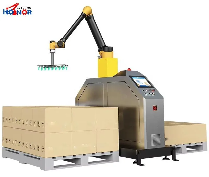 Fully Automatic Cobot Robot Arm PLC Controlled High Speed Stacking Machine 304 Stainless Steel For Box Stacking Box Erector Food