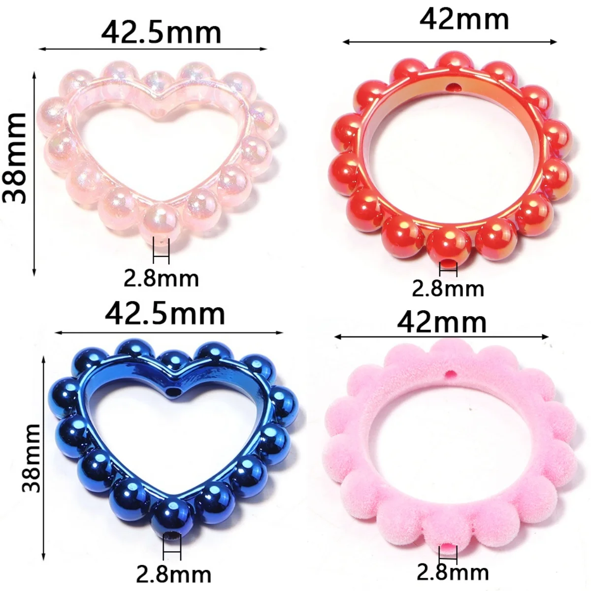 5pcs Acrylic plated UV color love round garland beaded handmade DIY mobile phone chain keychain  pen decoration accessories