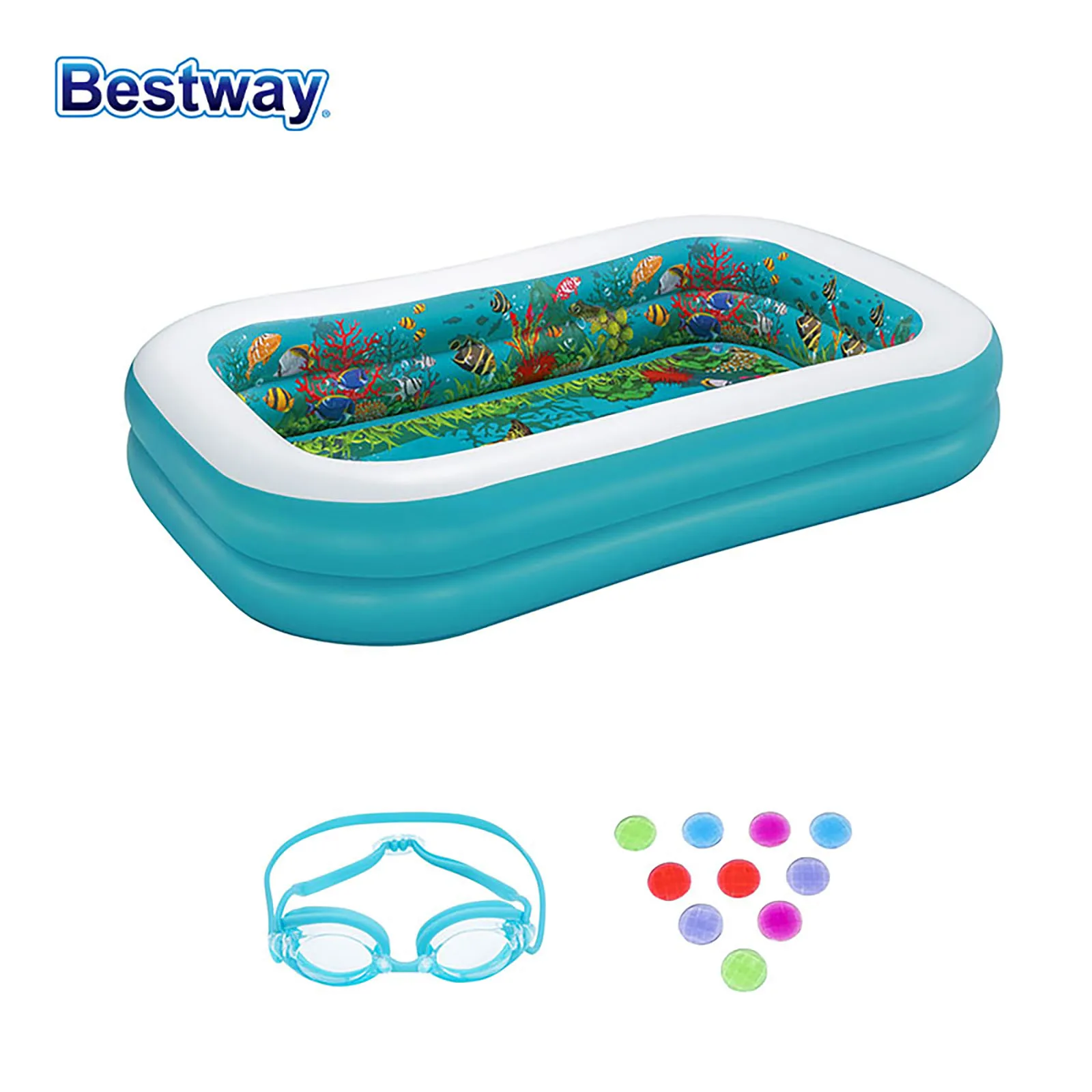 Bestway 54177 직사각형 팽창식 수영장, 수중 세계 3D 수영장, 3D 눈 2 쌍