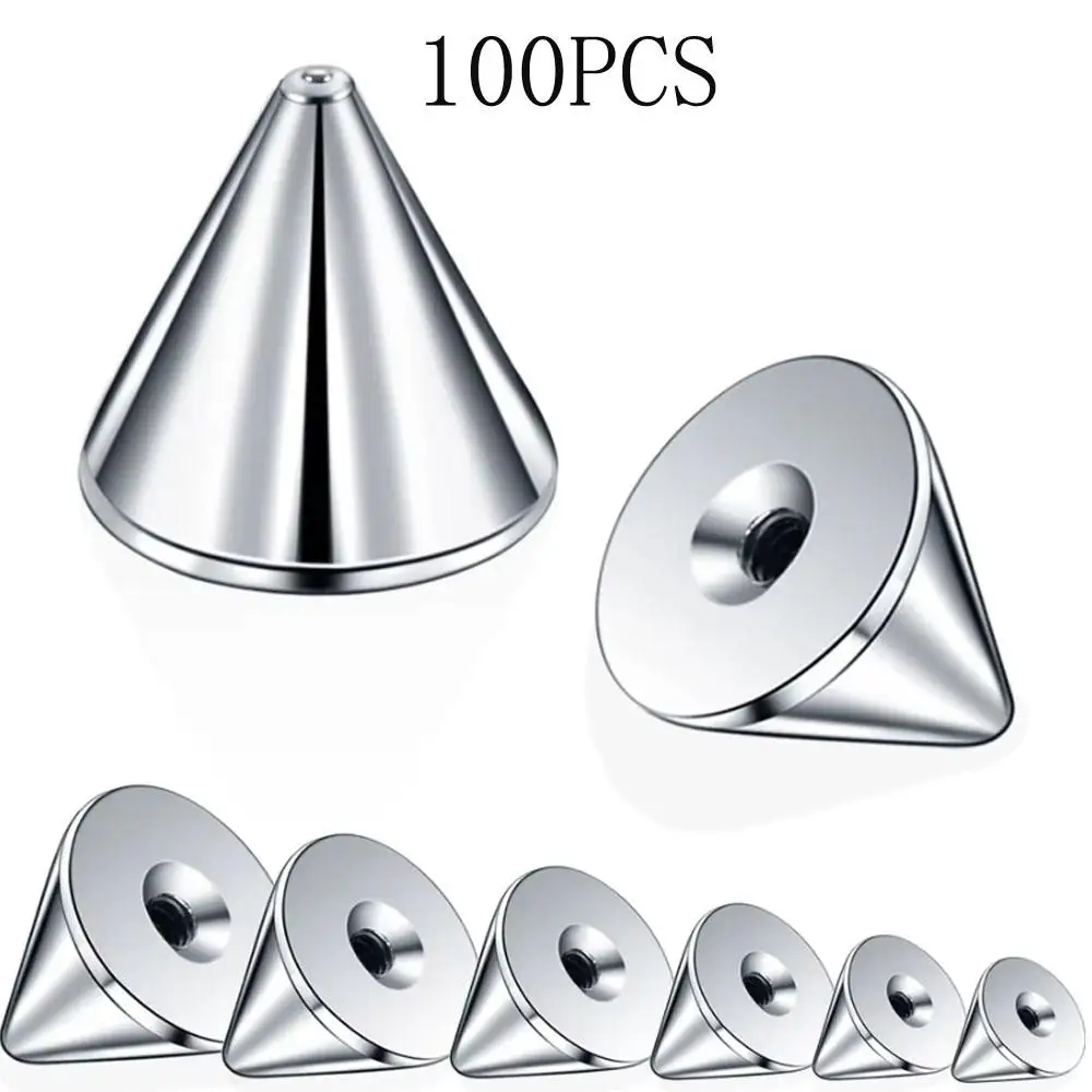 100pcs 16G Replacements Stainless Steel Cone Spike Shape Use Lip Stud Eyebrow Ring Fashion Body Piercing Jewelry Horseshoe