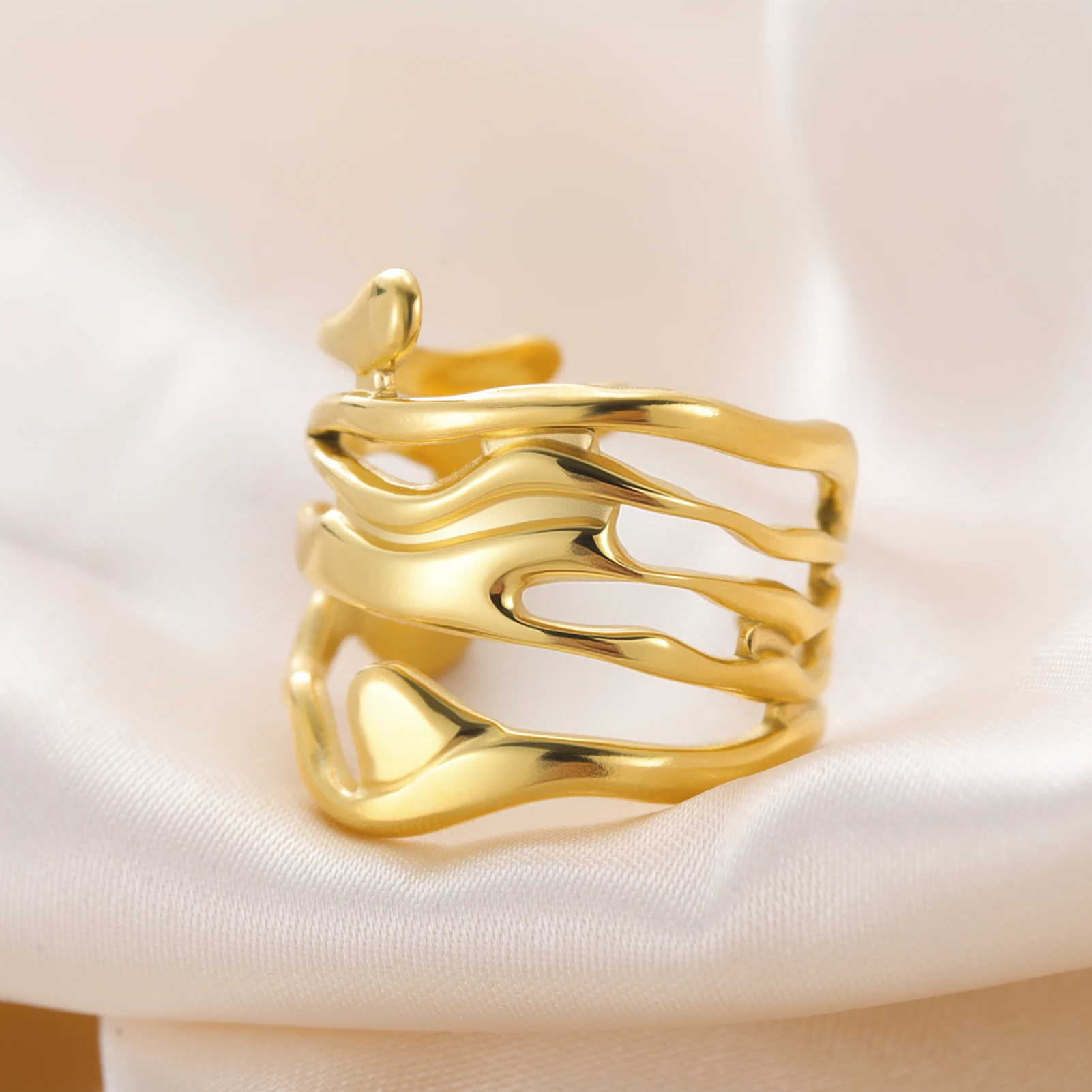 COOLTIME Unregelmäßige Hohle Ringe Für Frauen Männer Edelstahl Gold Farbe Offenen Ring Einfache und Modische Schmuck Geschenk 2026 Neue – Detail 1