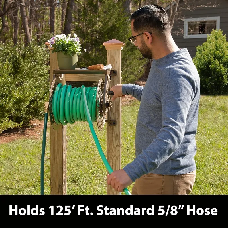 704 Decorative Cast Aluminum Wall Mount Garden Hose Reel, Holds 125-Feet of 5/8-Inch Hose - Bronze image 4