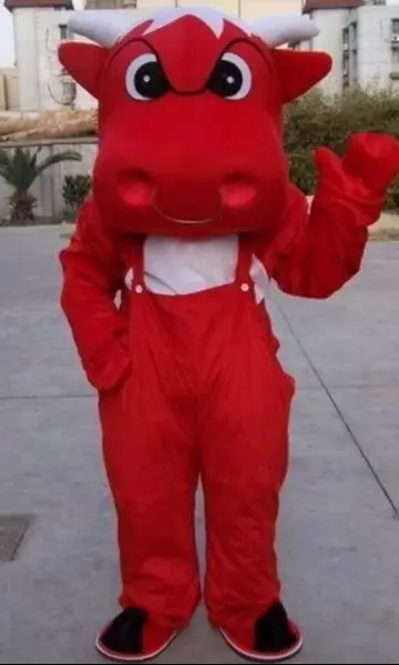 

Новый взрослый лучший распродажа, милый красный бык, костюм талисмана с героями мультфильмов, рождественское нарядное платье, костюм талисмана на Хэллоуин