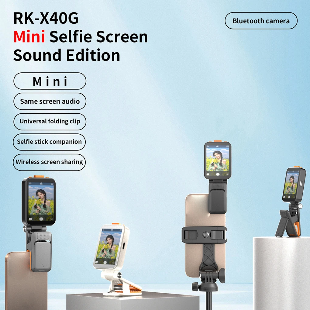 Mini Selfie Screen With Sound Wireless Screen Sharing Device With Clip Universal Phone Selfie Remote Projection Vlog Monitor