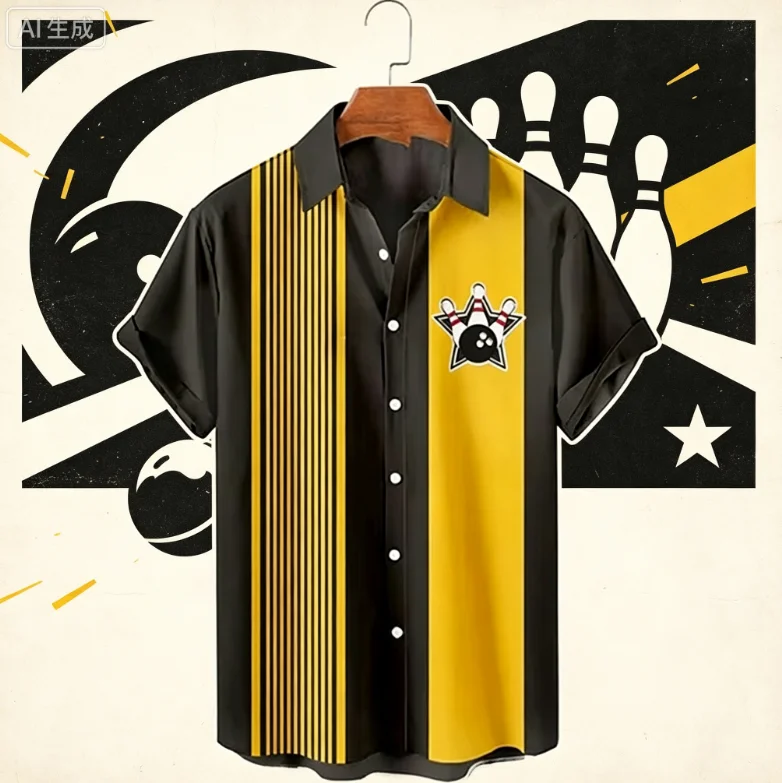 Men's Shirt Bowling Ball 3D Printed Lapel Women Casual Fashion Long Sleeves Shirts Button Streetwear Oversized Unisex Clothing