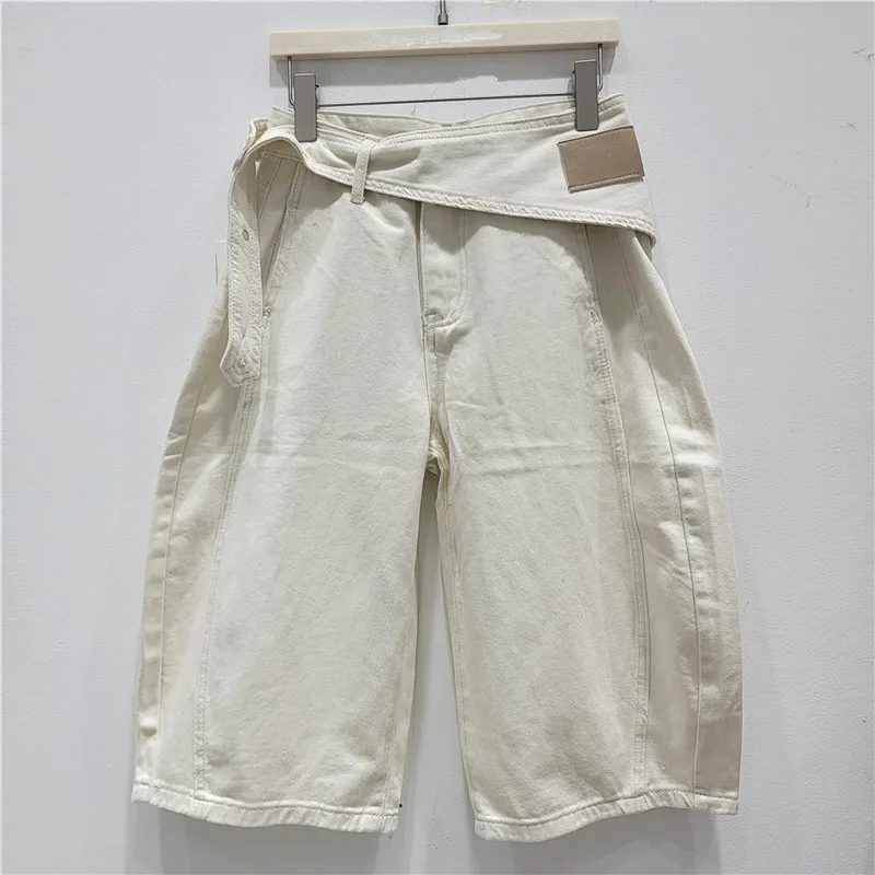Women Jeans Calf Length Pants Solid Wide Leg Trousers Spliced Casual Washed Denim Pant High Waist Streetwear Lady Summer 2026