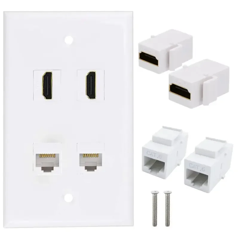 2-Port HDMI-Compatible High-Definition Network Cat6 Signal Solderless Socket Dual Port Multimedia Information Panel Wall Plug