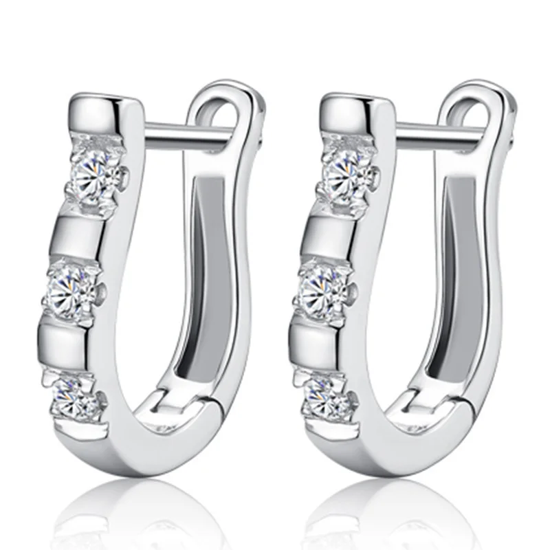 Authentic 925 Sterling Silver Pendientes Earrings Harp Zircon Studs HorseShoe Earrings For Women Wedding Gift