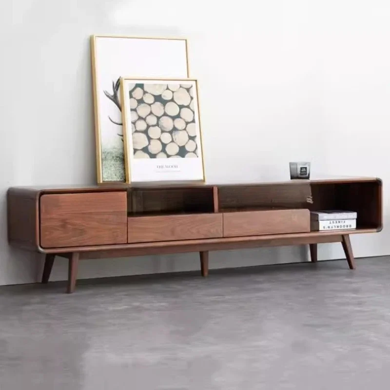 

ld25 American solid wood small apartment TV cabinet black walnut Nordic floor cabinet modern and simple