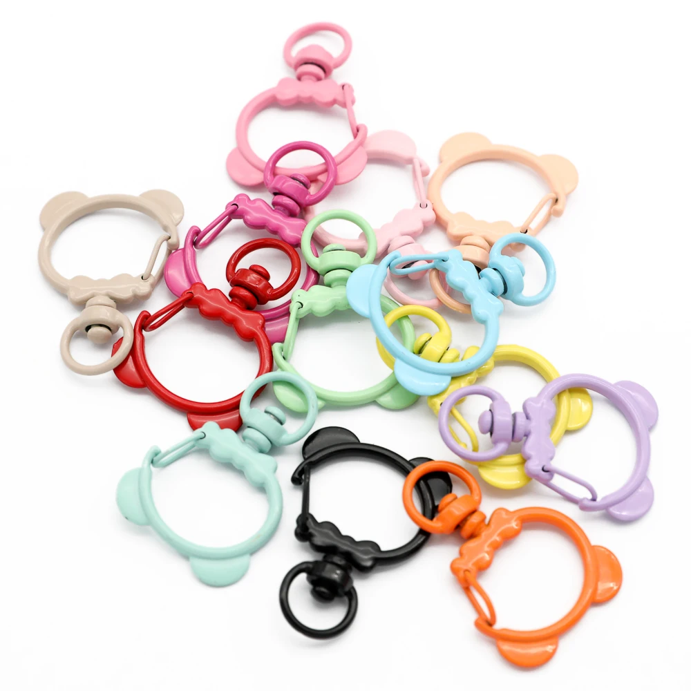 5 Pieces Bear Shaped Keychain Clips Lobster Clasps Metal Spring Hooks with Swivel Rings DIY Backpack Charms Key Ring Accessories
