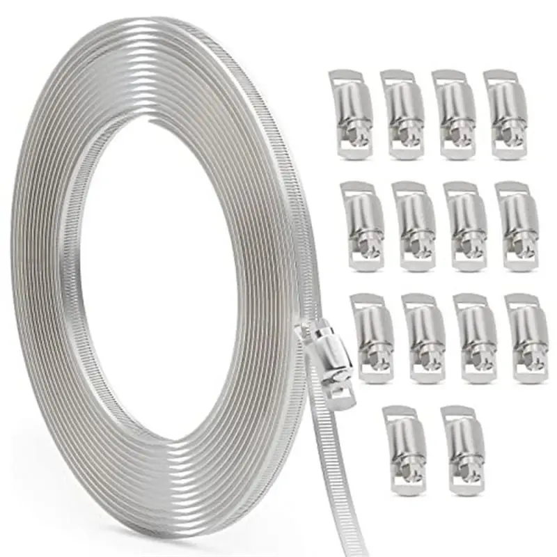 

AEE8-DIY Metal Straps+ Worm Gear Band Hose Clamp, 30FT Hose Clamp Assortment Kit, Silver