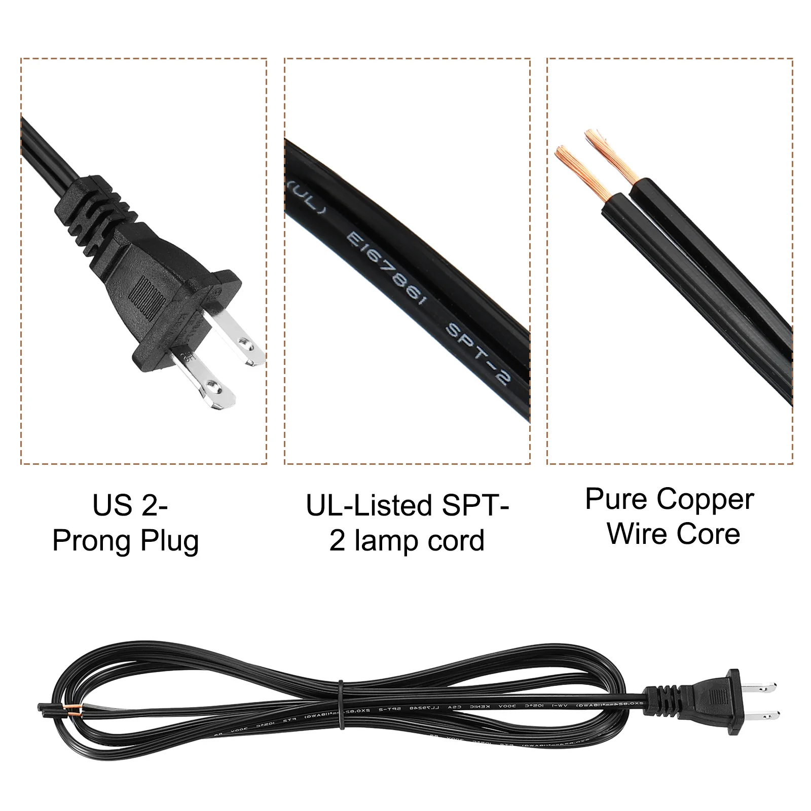 3Pcs 6-15Feet Lamp Cord SPT-2 18AWG UL Listed PowerWire Lamp Cords Replacement with Polarized Plug for Lamp Repair Parts