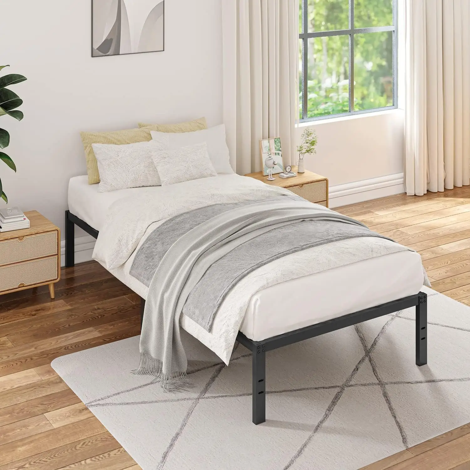 Single Bed Frames 100 x 195 cm Metal Bed Frame Twin Size, Heavy Duty Platform Bed, 41 cm under-bed storage space, Black