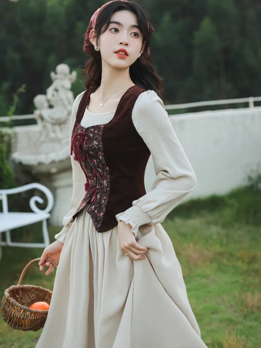 French Style Cotton Linen Lawn Dress Woman Medieval Cottagecore Prairie Chic Mori Girl Dresses Vintage Retro Vestido Festa