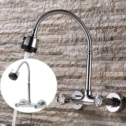 Wall Tap, Wall Mounted Kitchen Bathroom Tap, 360° Swivel Spout Basin, Two-Handle Mixer Wall Fitting, Wall Sink