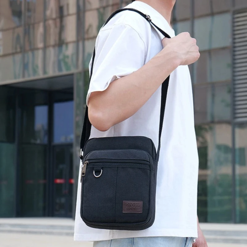 Men's Crossbody Bag Canvas Wear-resistant Multi-layer Large-capacity Business Crossbody Bag Outdoor Leisure Shoulder Bag