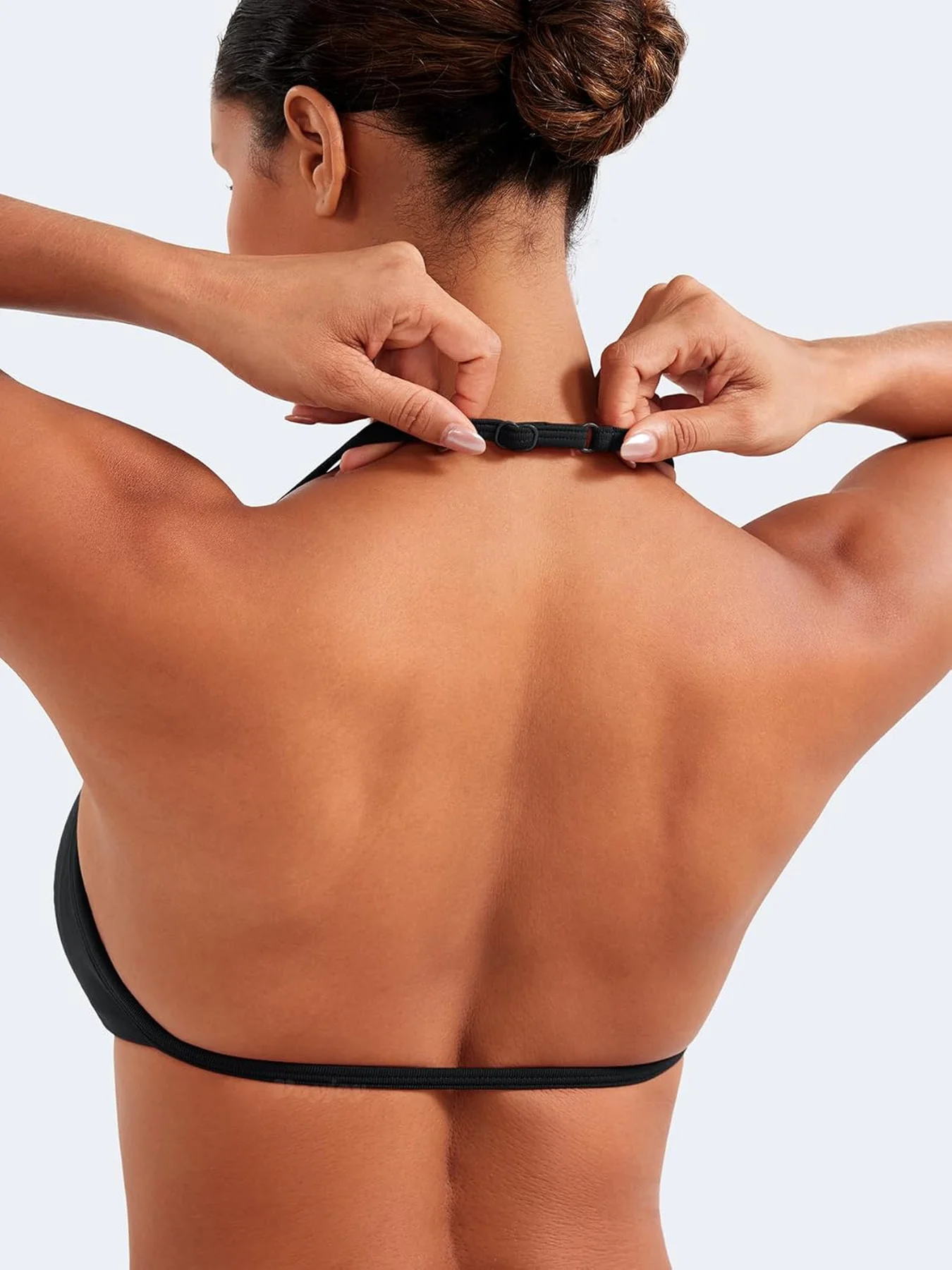 Women's Ruched Halter Sports Bra Adjustable Straps Open Back Padded Workout Gym Top