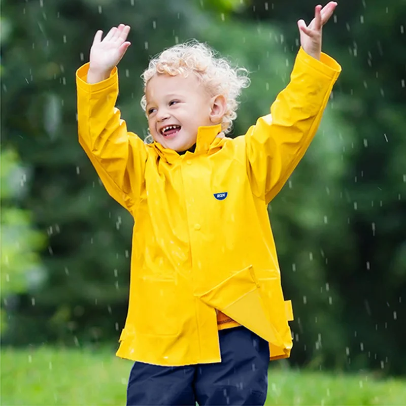 W1YPLevel！Nice Style！Export Boys and Girls Medium and Large Children Hooded Raincoat Outdoor at School