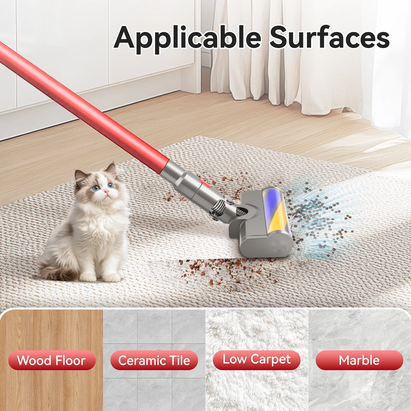 رأس فرشاة ناعمة مطورة لـ Dyson V6 V7 V8 V10 V11 V15 V10 Slim V12 مكانس كهربائية لاسلكية رفيعة مع ضوء LED أخضر للمنزل