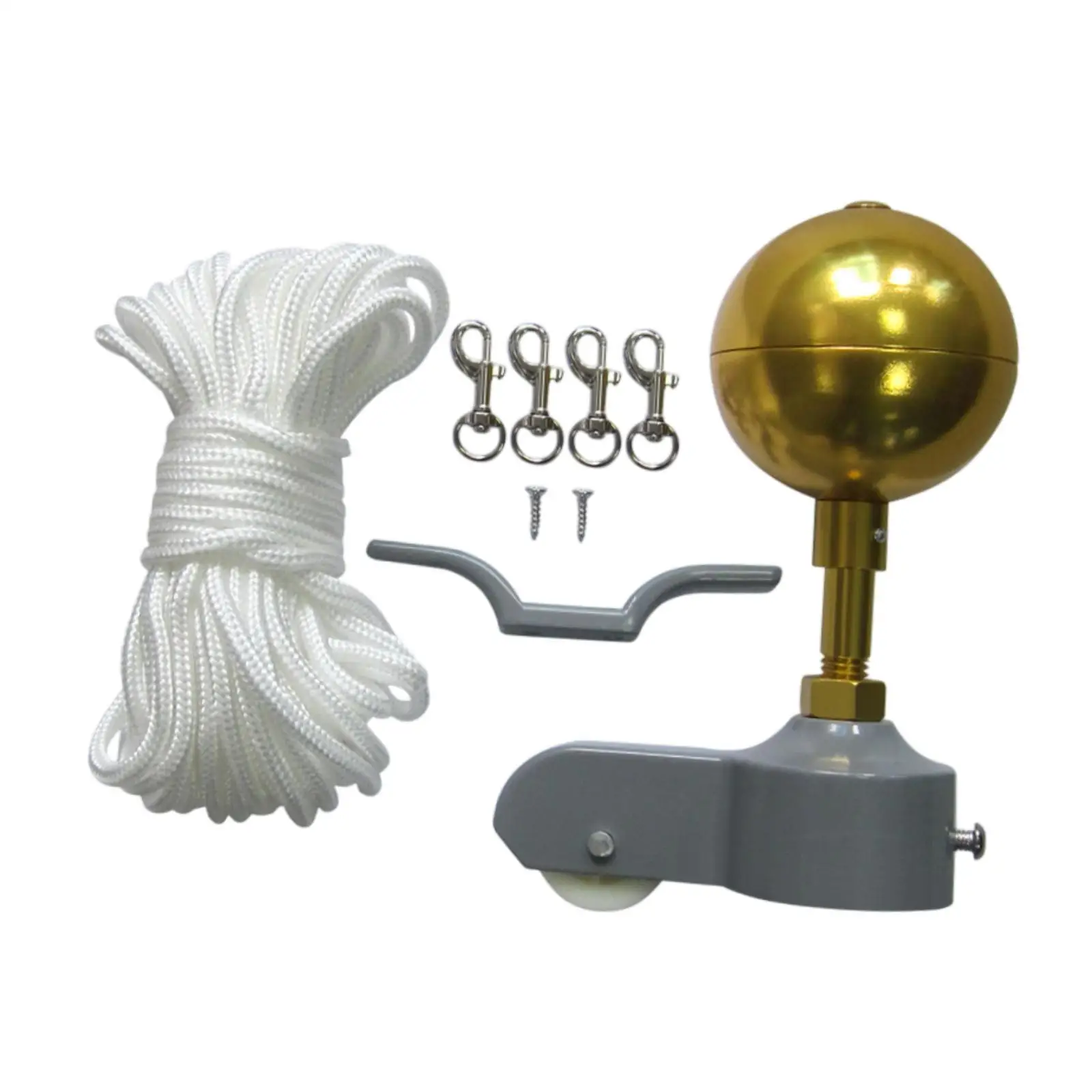 Flagpole Repair Parts Kit 3 Inch Gold Ball Topper Nylon Pulley Rope Set for Outdoor Custom Flag