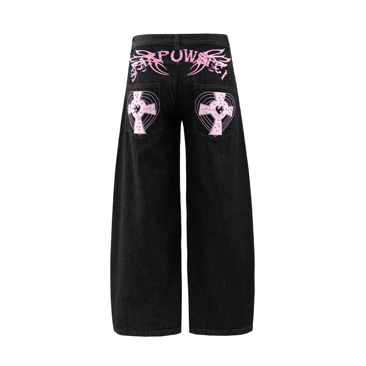 Calças Jeans American Cross Rivet Knife de Perna Reta e Larga, Design Solto, para Verão, Masculinas e Femininas, em Fibra de ...