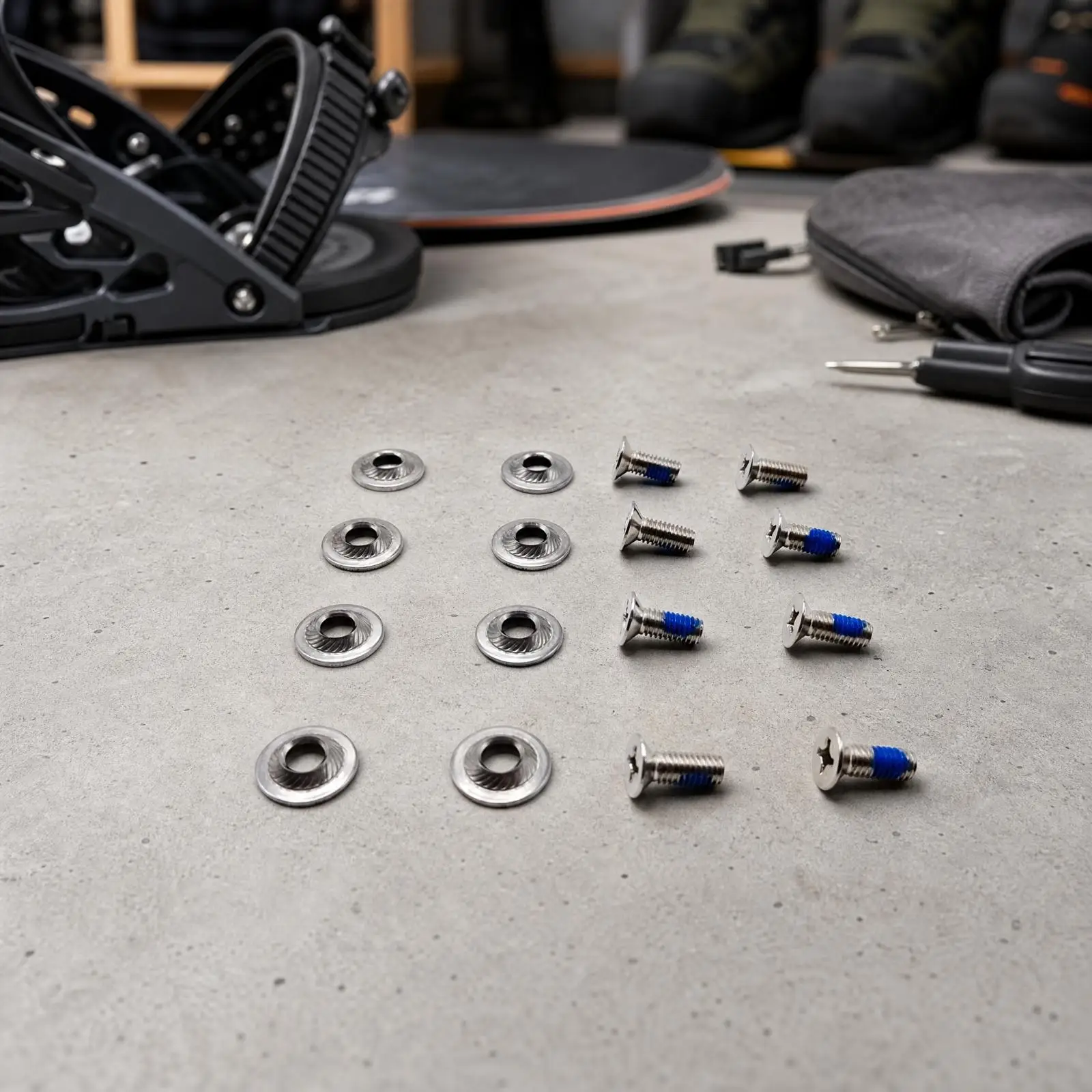 Anti Slip Snowboard Mounting Screws with Washers 304 Steel Thread Locking Hardware for Binding Baseplate Fix